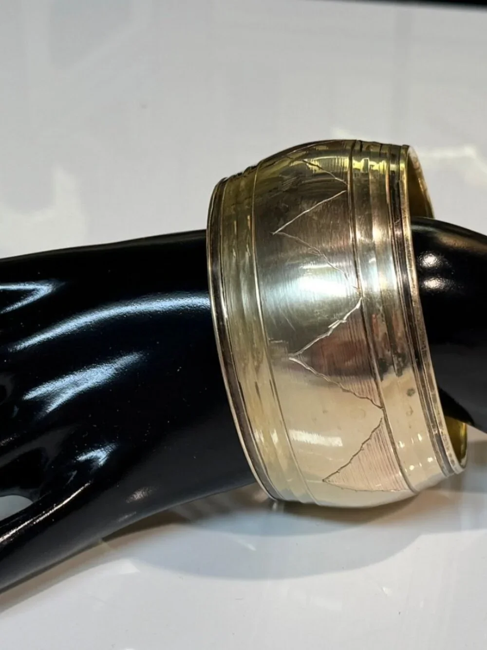 #102 Brass hand carved bangle bracelet